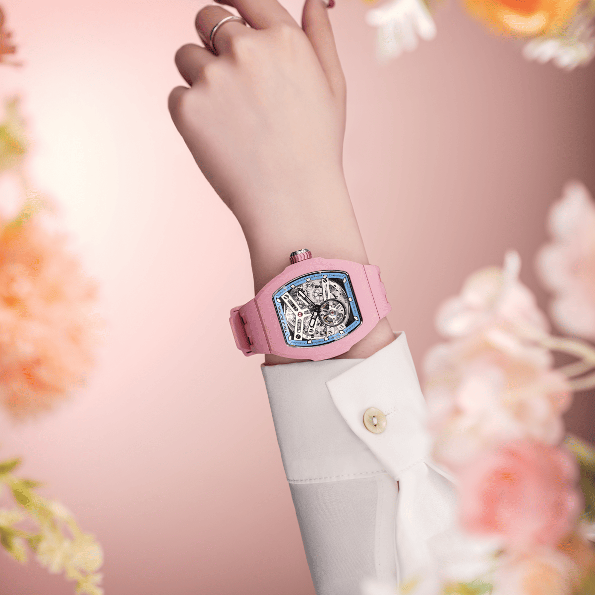 tsarbomba automatic collection watches.Hand Results Showcase.automatic movement and interchangeable watches and Pink Appearance