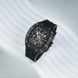 TSAR BOMBA Elemental TB8212 Skeleton Automatic Mechanical Watch. Powered by a Seiko Epson automatic movement, the full ceramic case is lightweight, skin-friendly.  It features Grade A luminescent coating, a scratch-resistant sapphire crystal, and a fluororubber strap. Water-resistant to 50 meters (5 ATM).--Scene display