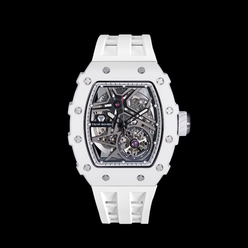 TSAR BOMBA White Watches for Men Sapphire Quartz Wristwatch Fashion Clock  5ATM Waterproof Luxury Mens Watch