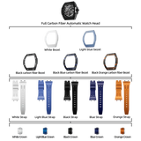 TSAR BOMBA Atomic TB8218CF; automatic skeleton carbon fiber men interchangeable watch carbon fiber set. Set inclues 1 automatic core and 2 fluororubber and 3 carbon fiber bezel an d 5 strap and 5crown. The TB8218CF(5-IN-1) Fractures carbon fiber bezel and case.TSAR BOMBA’s patented technology for interchangeable straps, bezels, and crowns. Quickly swap modules without tools—since your watch can change its style, why buy another one?