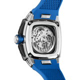 Powered by a Seiko Epson movement, A power reserve indicator is positioned at 12 o'clock; the stable movement delivers a power reserve of 50 hours (±10%). A 24-hour display dial is located at 6 o'clock, while a visible tourbillon is featured at 9 o'clock. The Dark Matter 2 features Grade A luminescent coating, scratch-resistant sapphire crystal, and a interchangeable fluororubber strap. Water-resistant to 100 meters (10 ATM).--Rear view