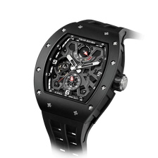 TSAR BOMBA Elemental TB8212 Skeleton Automatic Mechanical Watch. Powered by a Seiko Epson automatic movement, the full ceramic case is lightweight, skin-friendly.  It features Grade A luminescent coating, a scratch-resistant sapphire crystal, and a fluororubber strap. Water-resistant to 50 meters (5 ATM).