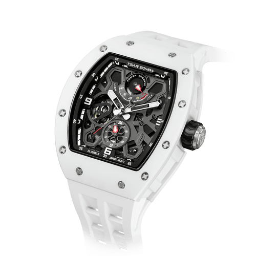 tsarbomba watches TB8212C white ceramic bezel and white ceramic case and white strap;miyota automatic movement;