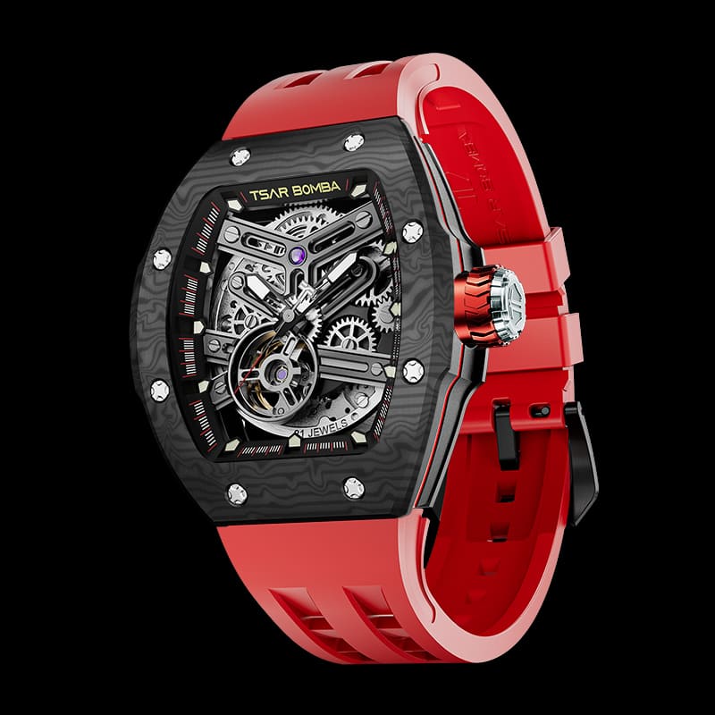 Atomic-Interchangeable Automatic Watch Carbon Fiber Black Red