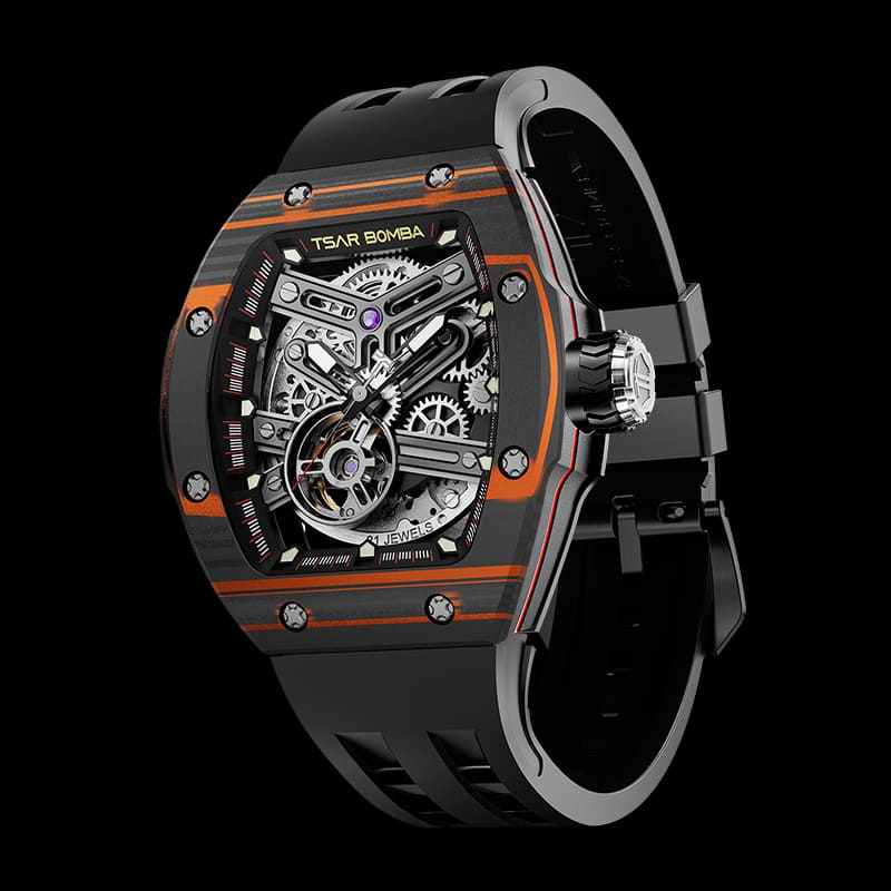 Atomic-Interchangeable Automatic Watch Carbon Fiber Orange Black