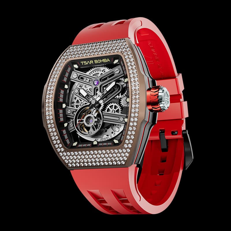 Atomic-Interchangeable Automatic Watch Cubic Zirconium Small Round Red