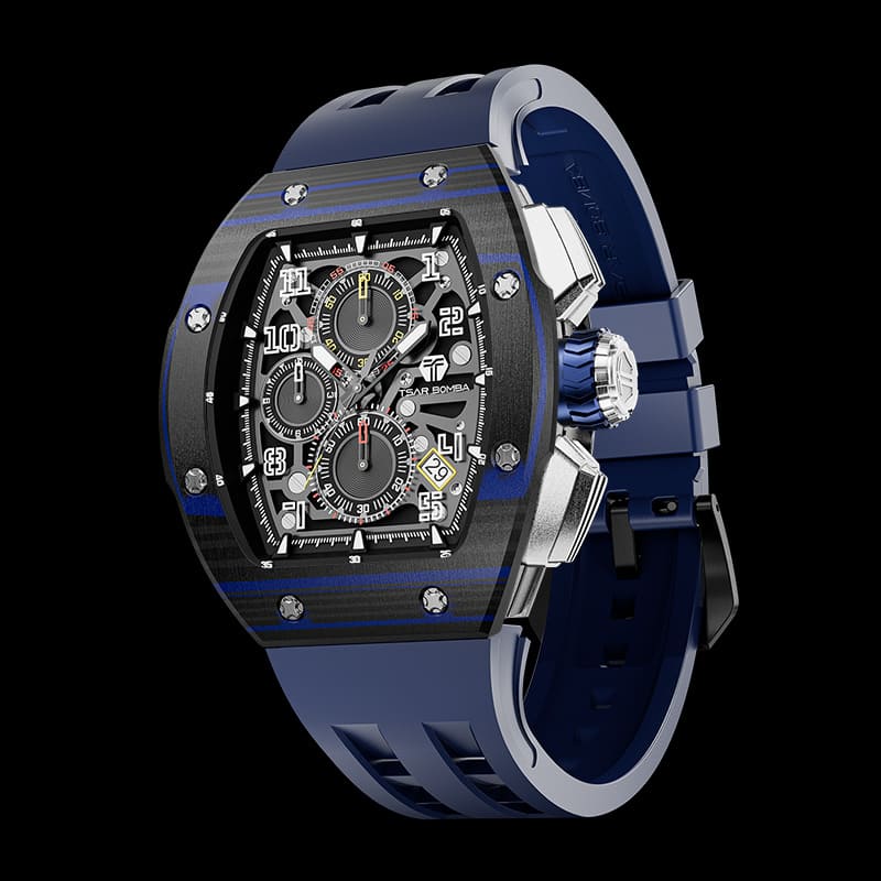 Atomic-Interchangeable Calendar Watch Carbon Fiber Blue