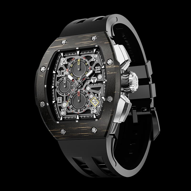 Atomic-Interchangeable Calendar Watch Carbon Fiber Golden Black