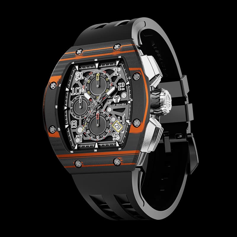 Atomic-Interchangeable Calendar Watch Carbon Fiber Orange Black