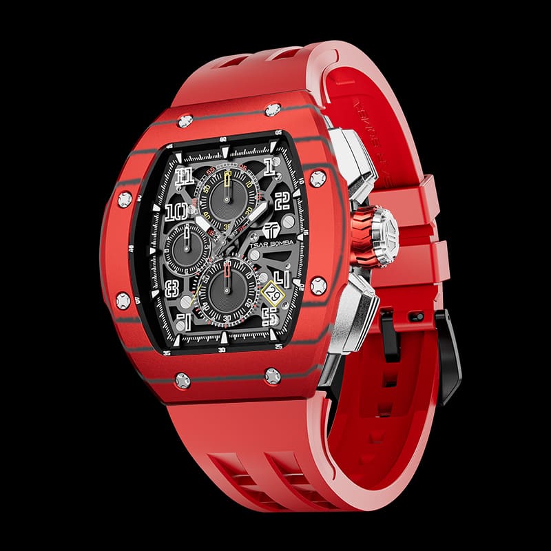 Atomic-Interchangeable Calendar Watch Carbon Fiber Red