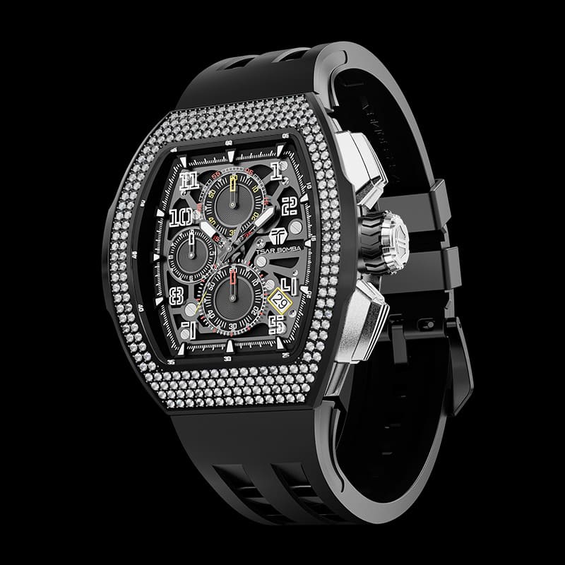 Atomic-Interchangeable Calendar Watch Cubic Zirconium Small Round Black