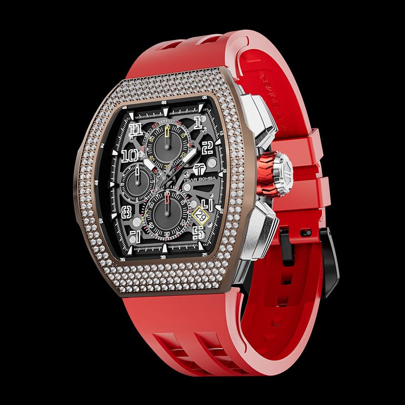 Atomic-Interchangeable Calendar Watch Cubic Zirconium Small Round Red