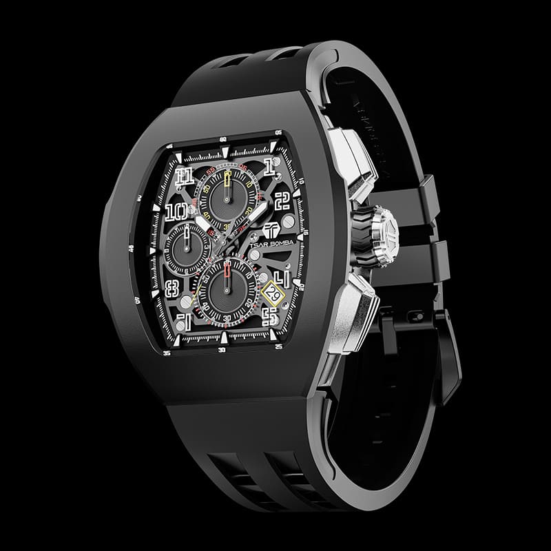 Atomic-Interchangeable Calendar Watch Fluororubber Black