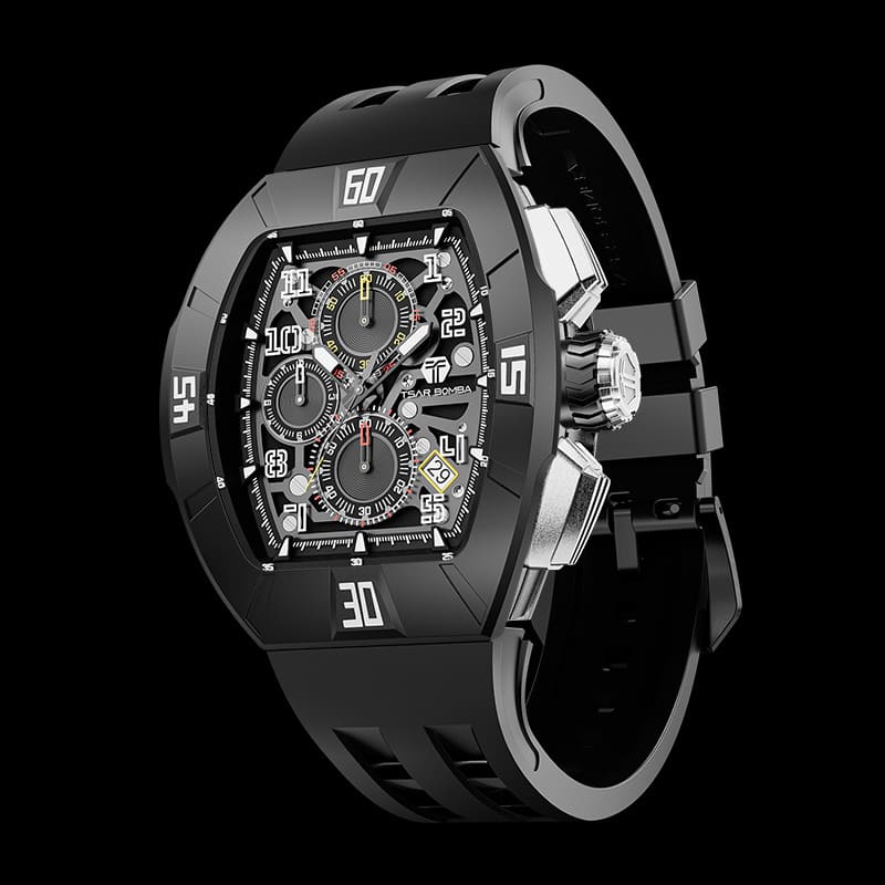 Atomic-Interchangeable Calendar Watch Fluororubber Dynamic Black