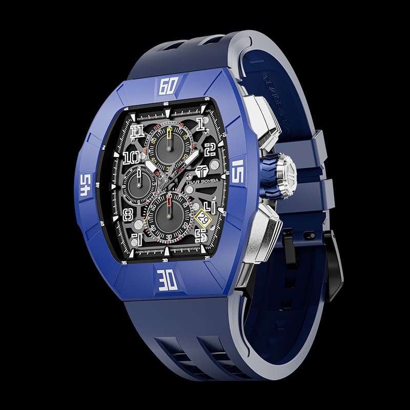 Atomic-Interchangeable Calendar Watch Fluororubber Dynamic Blue