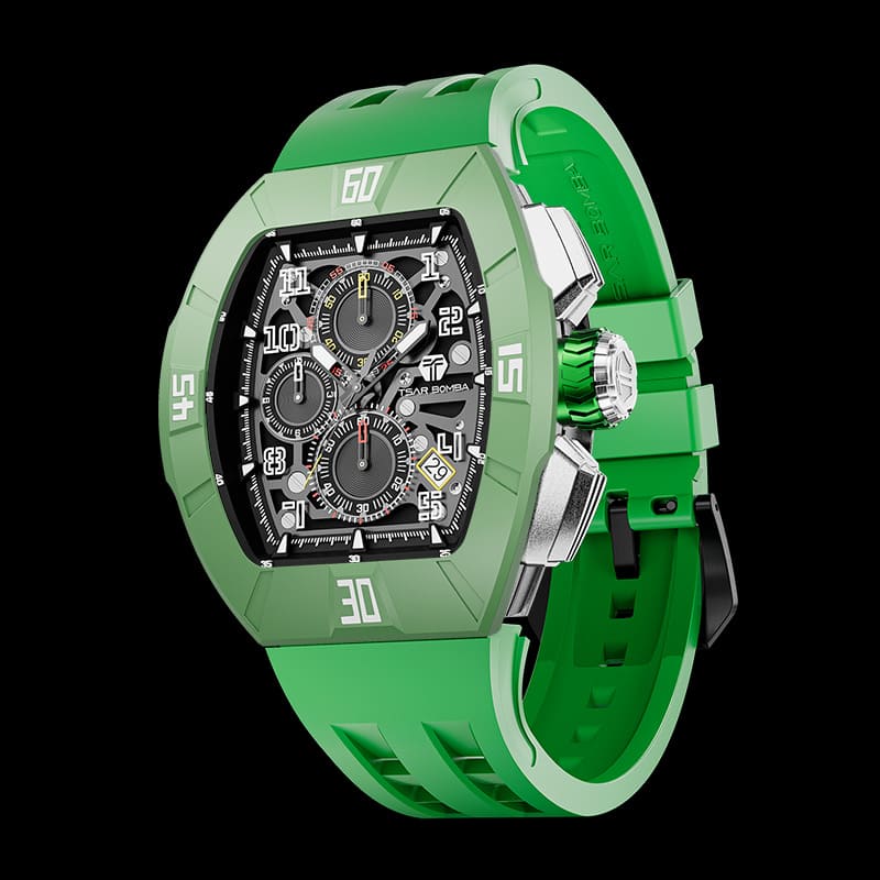 Atomic-Interchangeable Calendar Watch Fluororubber Dynamic Green