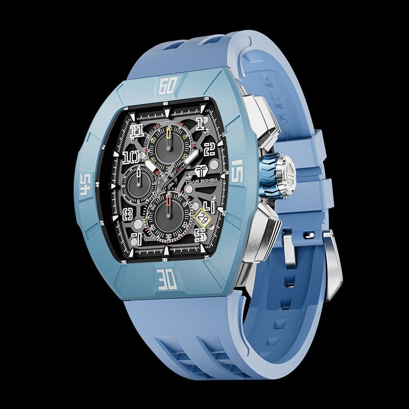 Atomic-Interchangeable Calendar Watch Fluororubber Dynamic Light Blue