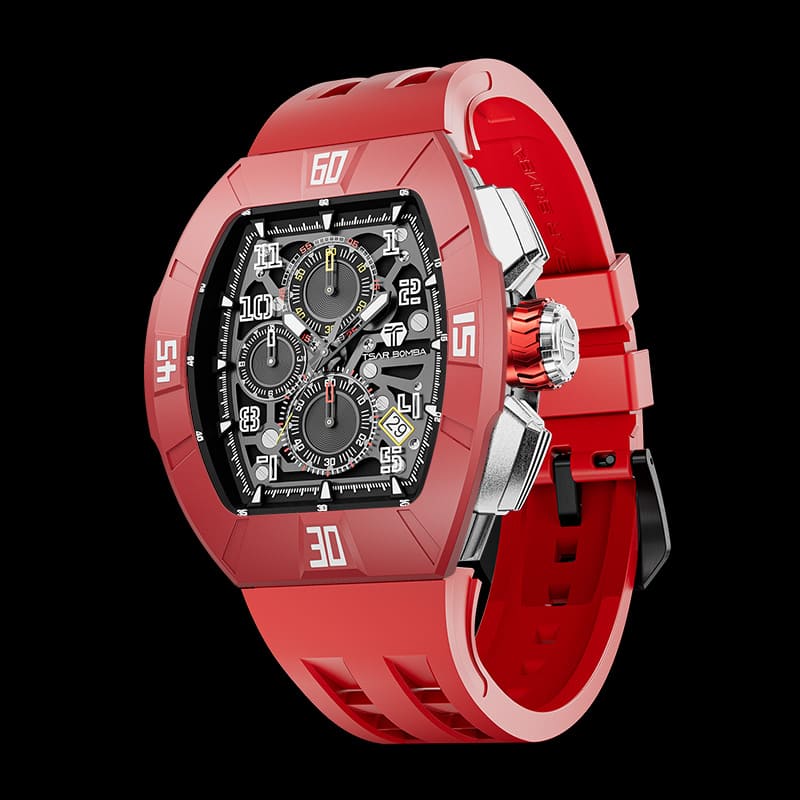 Atomic-Interchangeable Calendar Watch Fluororubber Dynamic Red