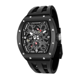 TSAR BOMBA Elemental TB8212 Skeleton Automatic Mechanical Watch. Powered by a Seiko Epson automatic movement, the full ceramic case is lightweight, skin-friendly.  It features Grade A luminescent coating, a scratch-resistant sapphire crystal, and a fluororubber strap. Water-resistant to 50 meters (5 ATM).--Left three-quarter view