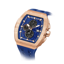  TSAR BOMBA Elemental TB8211Q Stainless Steel Tonneau Chronograph Watch. Features a stainless steel case and a precision-machined quartz movement. The textured dial integrates date display and chronograph function. A 1/20th-second counter is located at 12 o'clock, the date display at 3 o'clock, the hour/minute counter at 6 o'clock, and the seconds counter at 9 o'clock.