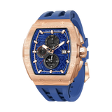  TSAR BOMBA Elemental TB8211Q Stainless Steel Tonneau Chronograph Watch. Features a stainless steel case and a precision-machined quartz movement. The textured dial integrates date display and chronograph function. A 1/20th-second counter is located at 12 o'clock, the date display at 3 o'clock, the hour/minute counter at 6 o'clock, and the seconds counter at 9 o'clock.---Left three-quarter view