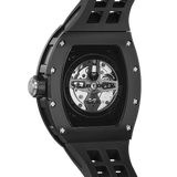 TSAR BOMBA Elemental TB8212 Skeleton Automatic Mechanical Watch. Powered by a Seiko Epson automatic movement, the full ceramic case is lightweight, skin-friendly.  It features Grade A luminescent coating, a scratch-resistant sapphire crystal, and a fluororubber strap. Water-resistant to 50 meters (5 ATM).--rear view
