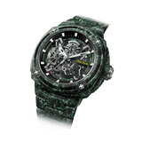 TSAR BOMBA Electron TB8401CF Men’s Watch. Crafted entirely from carbon fiber—including the strap—it weighs just 100 grams. The skeleton dial design offers a direct view of the movement, allowing you to appreciate the charm of precision mechanics in action. Powered by a Citizen MIYOTA movement. The Electron-TB8401CF features Grade A luminescent coating, scratch-resistant sapphire crystal, and an interchangeable fluororubber strap. Water-resistant to 100 meters (10 ATM).Left three-quarter view