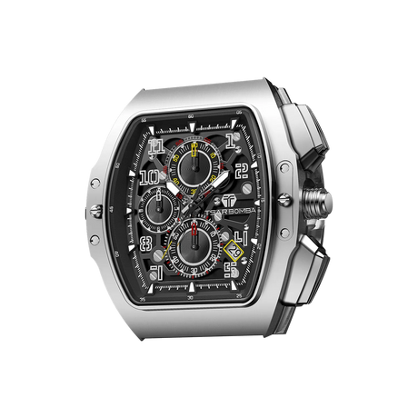The Multifunction dial design, the multifunction dial features a chronograph minute sub-dial at the 12 o'clock position, a date display between the 4 and 5 o'clock positions, a seconds sub-dial at the 6 o'clock position, and an hour chronograph sub-dial at the 9 o'clock position.