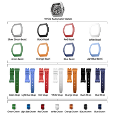 TSAR-BOMBA-Atomic-TB8218D-zirconia-diamond-set_7-in-1. Set includes 1 watch core and 1 zirconia diamond bezel and 6 fluororubber bezel and 7 fluororubber strap and 7crown. Utilizes TSAR BOMBA’s patented technology for interchangeable straps, bezels, and crowns. Quickly swap modules without tools—since your watch can change its style, why buy another one?