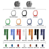 TSAR-BOMBA-Atomic-TB8218D-zirconia-diamond-set_7-in-2. Set includes 1 automatic watch core and 1 quartz watch core and 1 zirconia diamond bezel and 6 fluororubber bezel and 7 fluororubber strap and 7crown. Utilizes TSAR BOMBA’s patented technology for interchangeable straps, bezels, and crowns. Quickly swap modules without tools—since your watch can change its style, why buy another one?