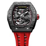 tsarbomba elemental collection watches-TB8228CF,Mechanical movement, carbon fiber bezel, power reserve indicator, and a dial featuring a visible tourbillon