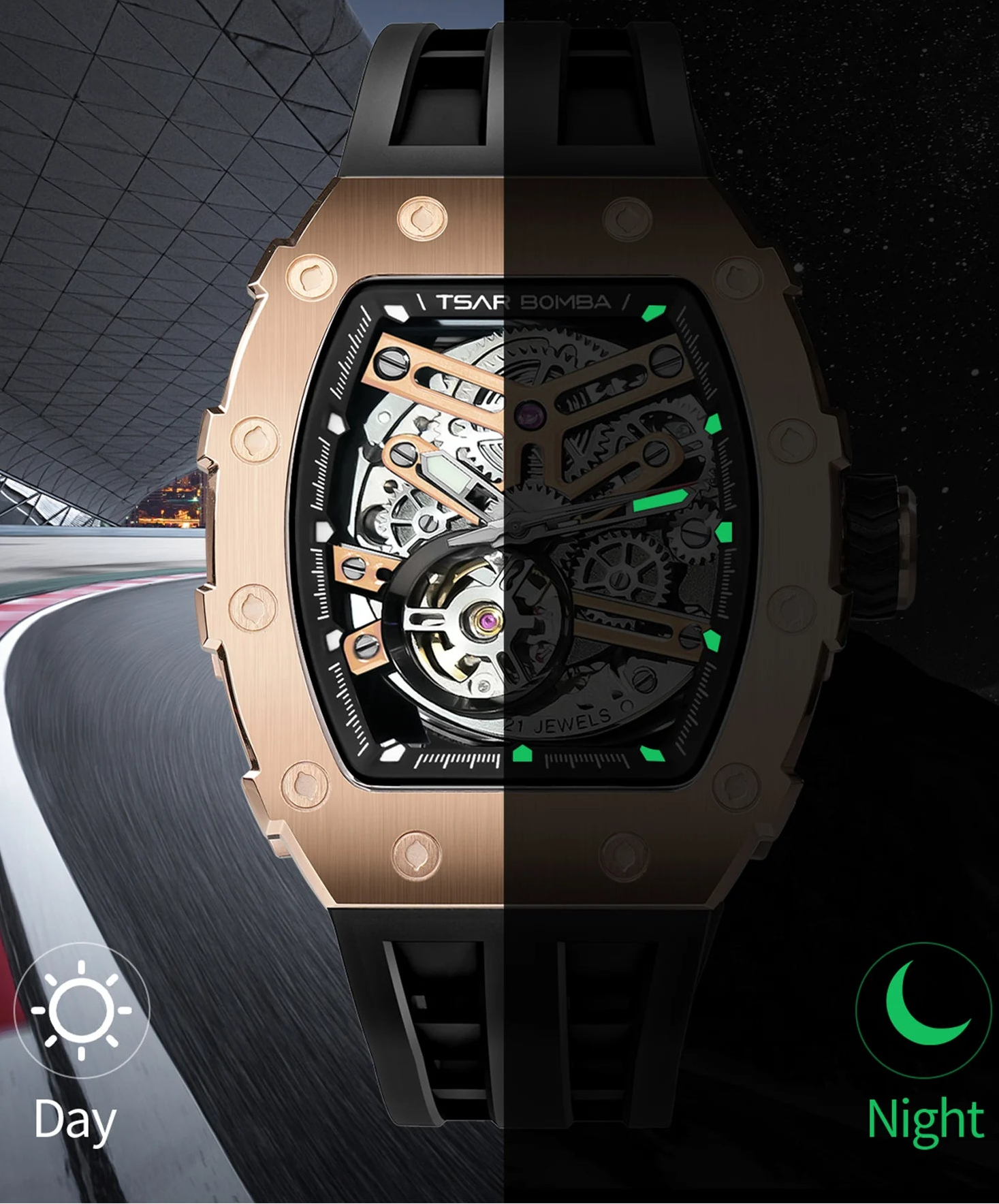Tsarbomba Watches Luminous Function Demonstration: Grade A luminescence ensures the time remains easily readable even in the dark. 