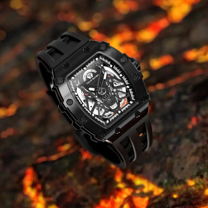 tsarbomba-elemental collection wathces-TB8207,The image showcases the dial of the TB8207. Its unique dial and open-worked movement design highlight the mechanical allure of Tsarbomb watches