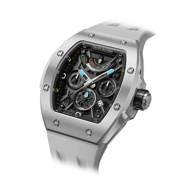 tsarbomba atomic collection watches-TB8222C,TB8222C Ceramic Watch: The ceramic case combines light weight with scratch resistance. It features a Japanese automatic movement with a power reserve indicator and date display. Product images