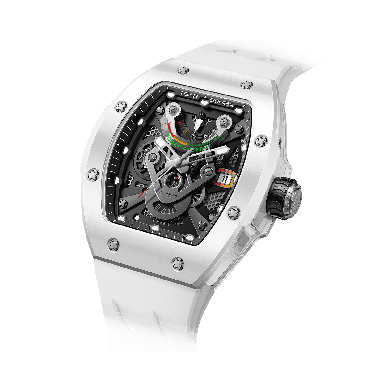 tsarbomba atomic collection watches-TB8226C,The TB8226c watch ceramic case combines light weight with scratch resistance. It features a Japanese automatic movement with a power reserve indicator and date display. Product images