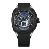 tsarbomba datk matter collection dark matter 02-TB8602,interchangeable watches,Square design with a carbon fiber bezel and espon mechanical movement, paired with a fluororubber strap, combining style and durability,Front view.