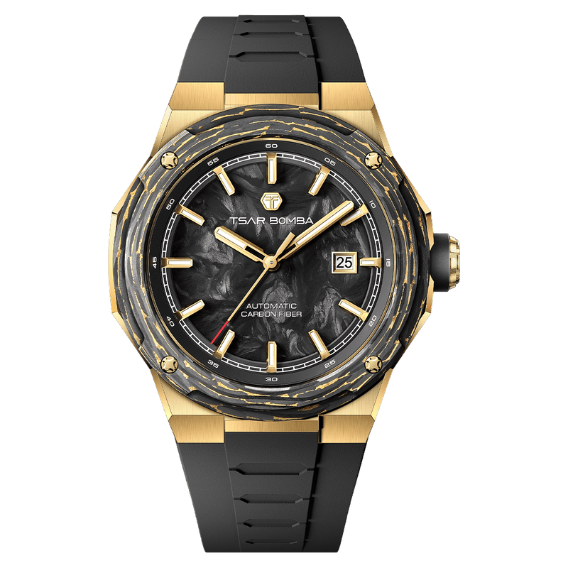 tsarbomba electron collection TB8230,The TB8230 watch This round mechanical watch features a carbon fiber dial and a fluororubber strap for exceptional comfort,
and includes
a quick-release strap,
a quick-release bezel,
and a quick-release crown.