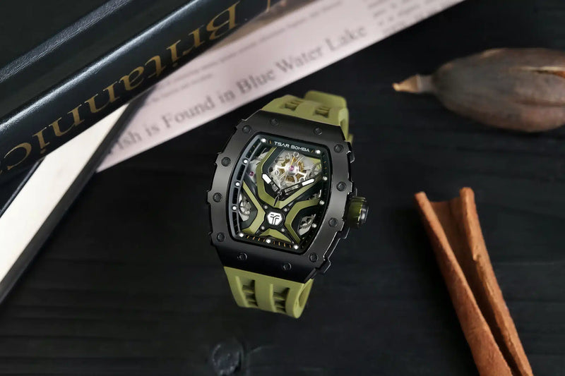 tsarbomba elemental collection watches-TB8206A,Mechanical movement, mechanical watch with a unique dial, visible mechanical movement, skeletonized dial design, TB8206A product images
