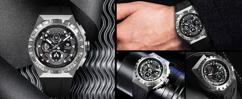 tsarbomba elemental collection watches-TB8806Q,Date Display/Chronograph Round Watch, 316 Stainless Steel, Front View