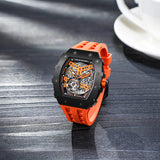 tsarbomba elemental collection watches-TB8208A,automatic movement,Orange strap, openwork dial, visible movement,close-up details