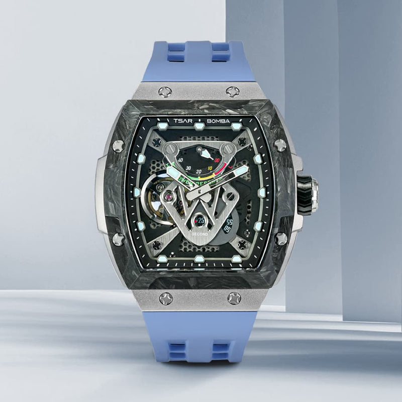tsarbomba neutron limited edition collection watches-TB8212,The TB8212 watch is automatic movement watche,it features Power reserve indicator
Skeletonized dial
Open-heart movement
